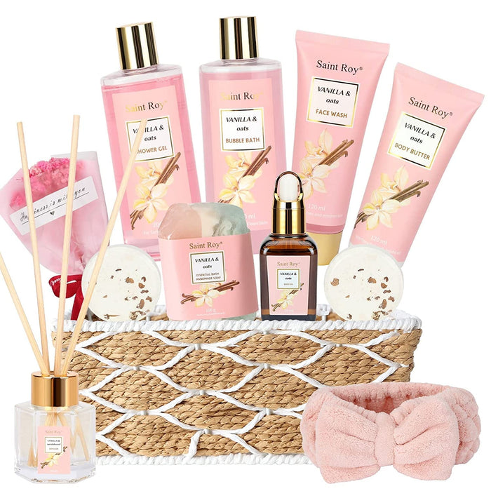 Spa Gift Basket Vanilla Oat 14 Pcs Bath Scents for Women, Bath Gift Set