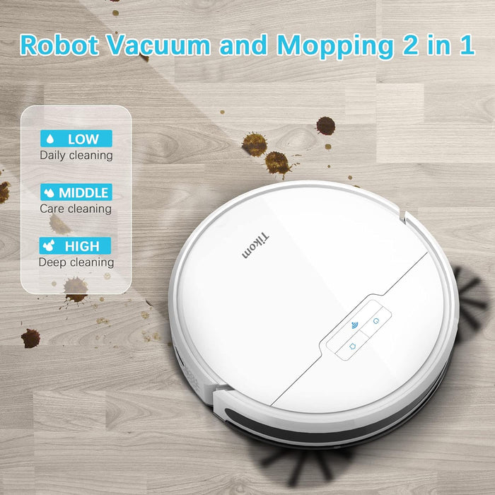 Tikom Robot Vacuum and Mop, G8000 Robot Vacuum Cleaner, 2700Pa Strong Suction, Self-Charging, Good for Hard Floors, White