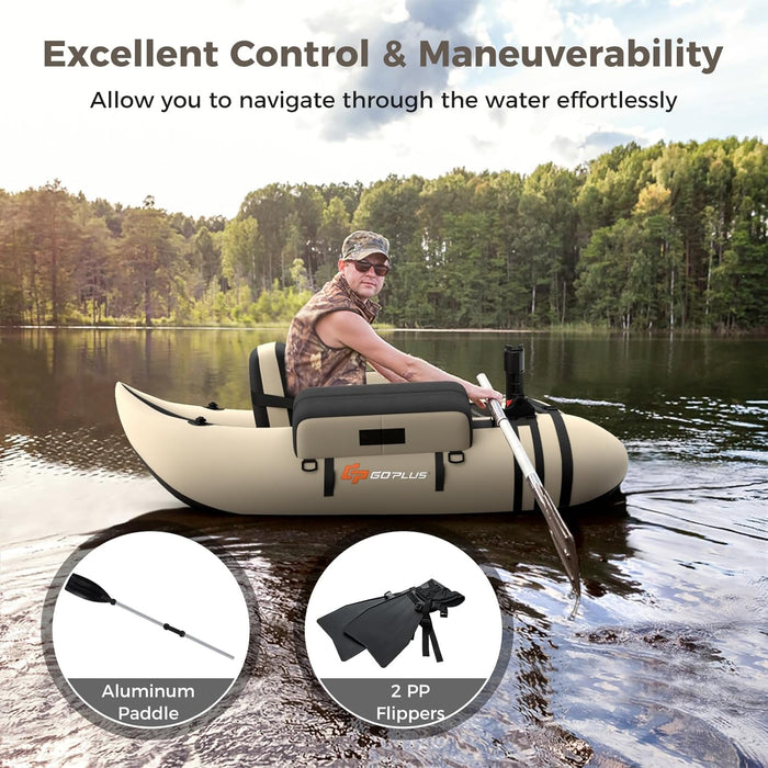 Goplus Inflatable Float Tube, Fishing Float Tube with Paddle, Rod Holder, Flippers, Fish Ruler, Pump, Storage Pockets, Adjustable Straps, 350LBS Load Bearing Capacity Belly Boat