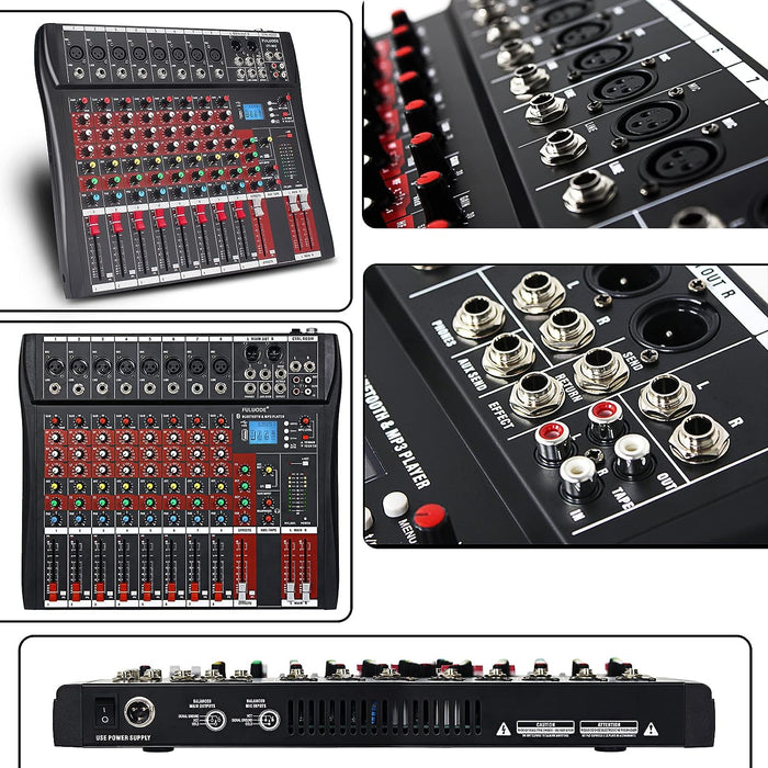 FULODE CT-80S Professional audio mixer 8 Channel with MP3 Player+Bluetooth U disk 48V Phantom Power Source USB recording