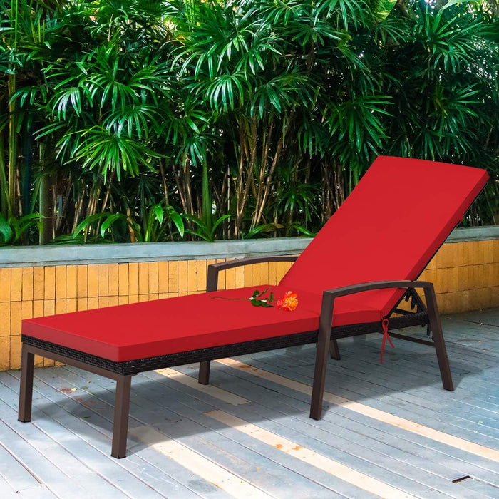 Tangkula 2 PCS Patio Rattan Chaise Lounge Chair, Outdoor Reclining Chaise with Cushion and Armrest, Wicker Sun Lounger with Adjustable Backrest for Garden, Balcony, Poolside