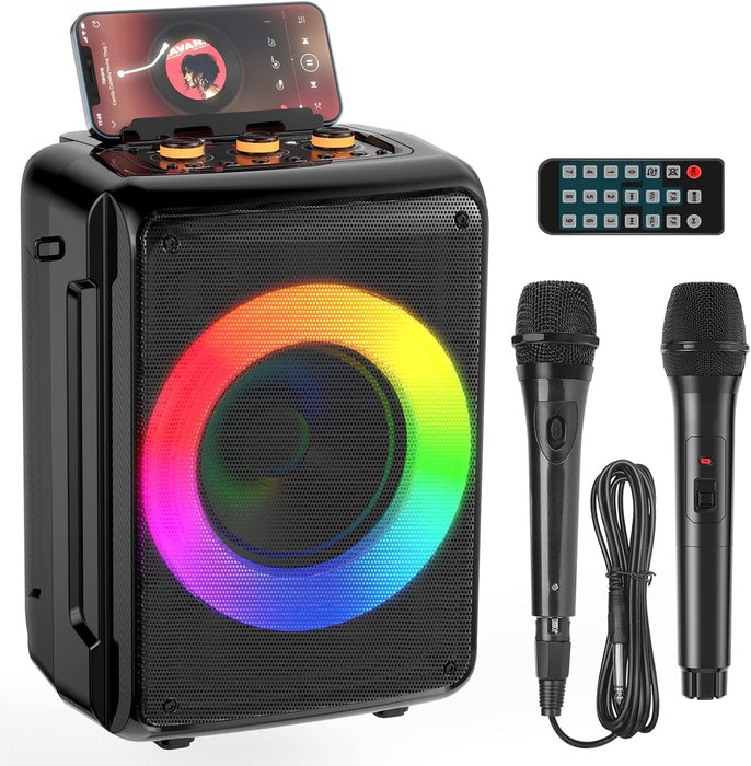 HWWR Karaoke Machine for Adults and Kids, Bluetooth Speaker with 2 Microphones, Portable Party Karaoke Speaker with DJ Lights Support REC, PA System Best...