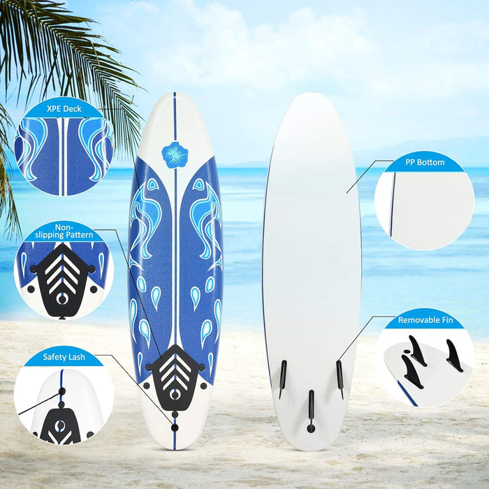 GYMAX Surfboard, 6' Body Board with Removable Fins & Protective Leash, Non-Slip Surfing Board for Surfing, Fishing Water Yoga