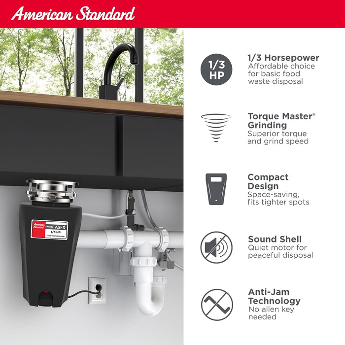 American Standard 10-US-AS-3 Garbage Disposer, 1/3 HP Builder, Black