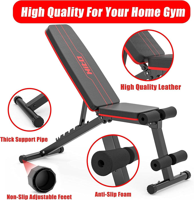 HITOSPORT Weight Bench, Adjustable Weight Bench, Strength Training Benches For Full Body Workout & Home Gym with Resistance Bands