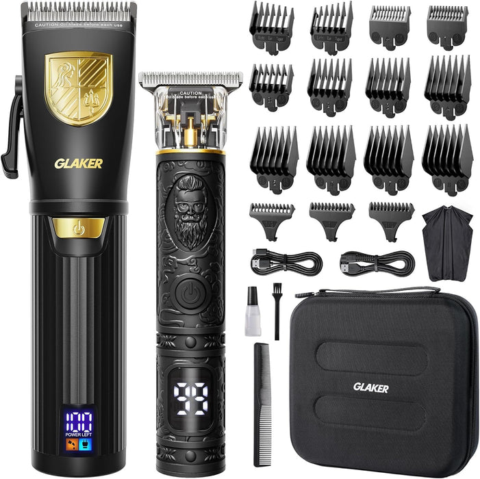 GLAKER Hair Clippers for Men Professional, Cordless Clippers for Hair Cutting, Mens Hair Clippers and Trimmer Kit for Barber with LED Display 15 Guide Combs,Mens Gifts