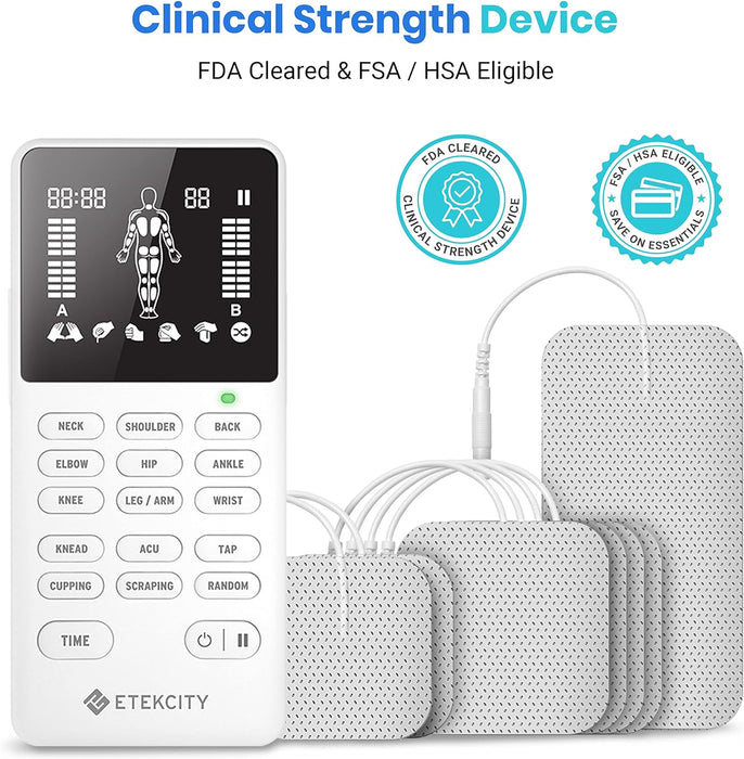 Etekcity 4-Output TENS Unit, FSA HSA Store Eligible, Muscle Stimulator Accessories Machine, Neck Back Massager, Period Cramp, Nerve Sciatica Pain Relief, Rechargeable Electric Medical Physical Therapy