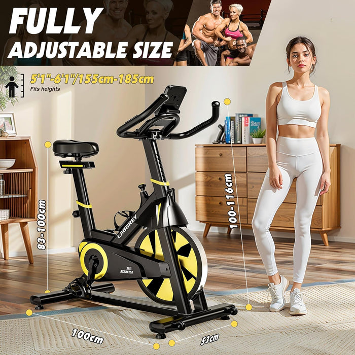 LABGREY Exercise Bike Indoor Cycling Bike Stationary Cycle Bike with Heart Rate Sensor & Comfortable Seat Cushion, Quiet Fitness Bike for Home Cardio