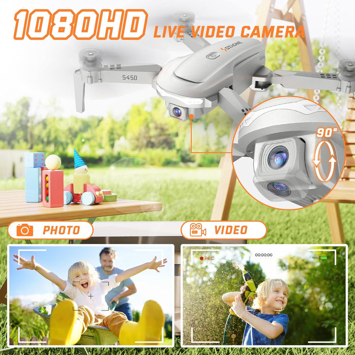 S450 Drone with Camera for Adults, 1080P HD FPV Drones for Kids with Carrying Case, One Key Take Off/Land, Speed Adjustment,Altitude Hold, Mini Foldable RC Quadcopter Toys Gifts for Beginners