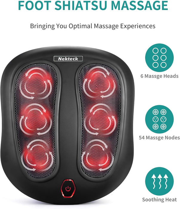 Nekteck Foot Massager with Heat, Shiatsu Heated Electric Kneading Foot Massager Machine for Plantar Fasciitis, Built-in Infrared Heat Function and Power Cord (Black)