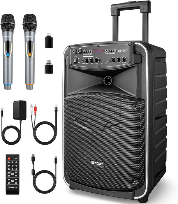 GTSK12-2 Bluetooth DSP PA System with 12" subwoofer, PA Speaker with Wireless Microphones,Rechargeable Karaoke Machine for Adults,Support USB/TWS/LINE in/FM