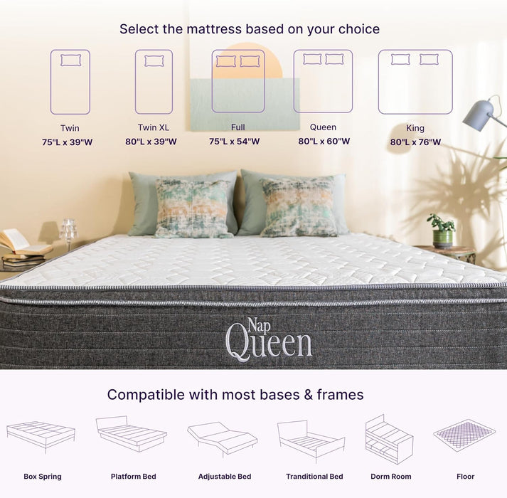 NapQueen Full Mattress, 8 Inch Victoria Hybrid Cooling Gel Infused Pocket Spring and Memory Foam Mattress, Full Size Mattress Bed in a Box, CertiPUR-US Certified, Fiberglass-Free Mattress