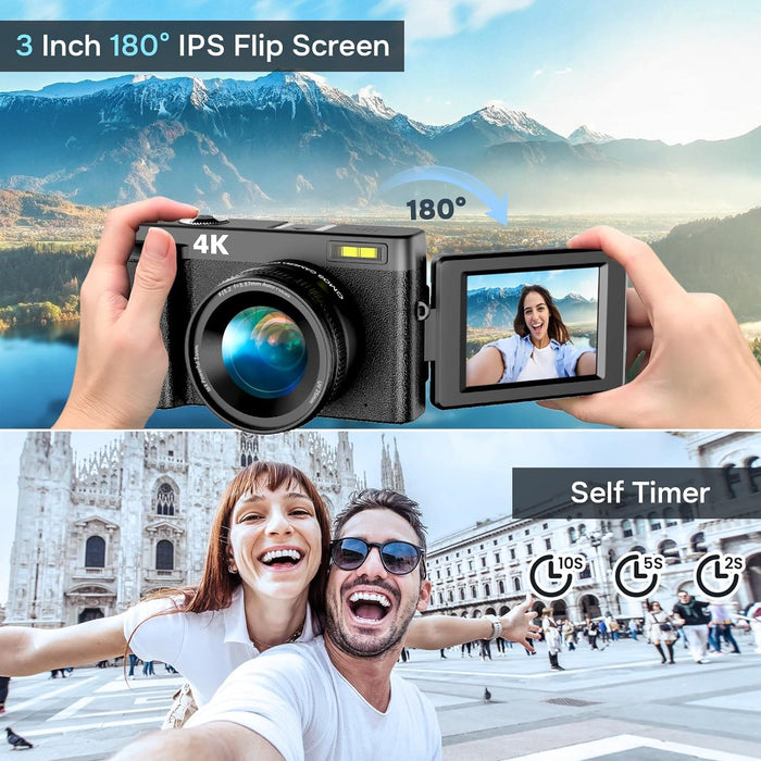 4K Digital Camera for Photography Autofocus, Upgraded 48MP Vlogging Camera for YouTube with SD Card