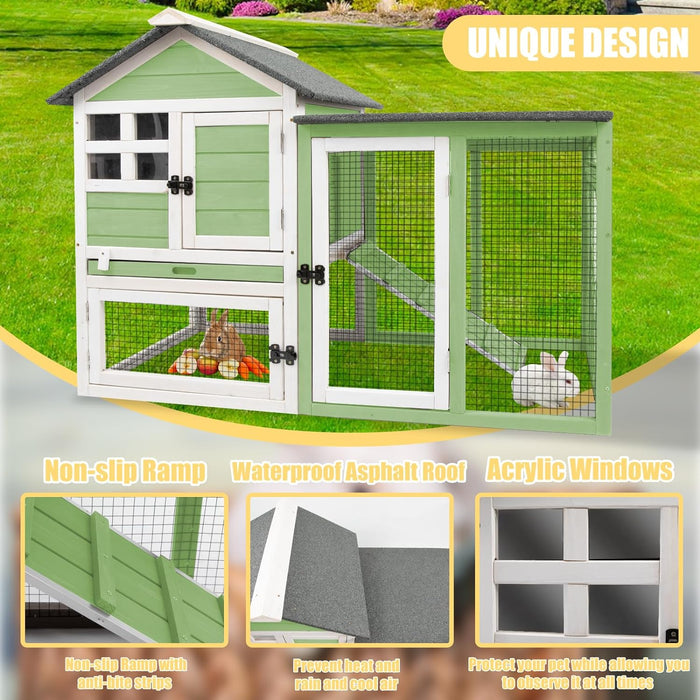 Rabbit Hutch Indoor Large Wooden Rabbit Hutch Outdoor Rabbit Cages Wooden Rabbit Hutch with Pull Out Tray Large Rabbit Hutch Bunny Hutch Indoor Guinea Pig Cages Waterproof Asphalt Roof