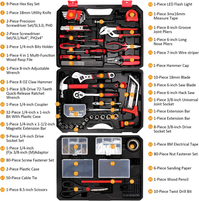 KingTool 325 Piece Home Repair Tool Kit, General Home/Auto Repair Tool Set, Toolbox Storage Case with Drawer, General Household Tool Kit - Perfect for Homeowner, Diyer, Handyman