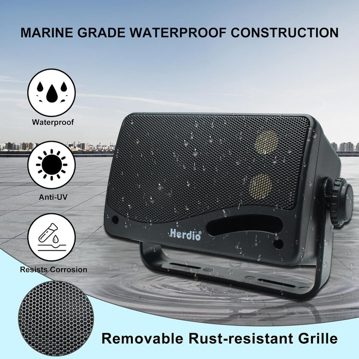 Herdio 3.5 Inch Passive Outdoor Speakers Wired Waterproof, 200W 3 Way Premium Mountable Wall Mount Speakers with Superior Sound, All-Weather Durability, for Patio Marine Boat Garage Indoor(Black Pair)