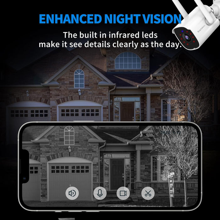 Septekon 2K Home Security Cameras, 4 Pack Wired WiFi Outdoor Security Cameras with Night Vision, Two-Way Audio, 2.4G WiFi, IP66, Motion Detection Alarm - P30
