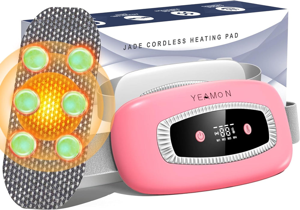 Nature Jade Electric Heating Pad, Portable Menstrual Heating Pad, 6 Hours Battery Life Portable Cordless Rechargealbe Reusable Massage Heating Pad for Cramps,Back Pain Relief(Pink)