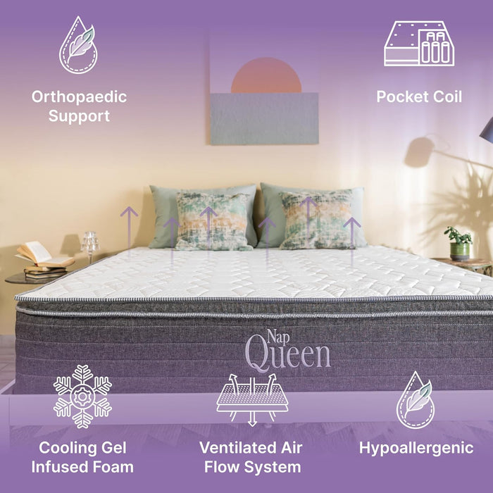 NapQueen Full Mattress, 8 Inch Victoria Hybrid Cooling Gel Infused Pocket Spring and Memory Foam Mattress, Full Size Mattress Bed in a Box, CertiPUR-US Certified, Fiberglass-Free Mattress