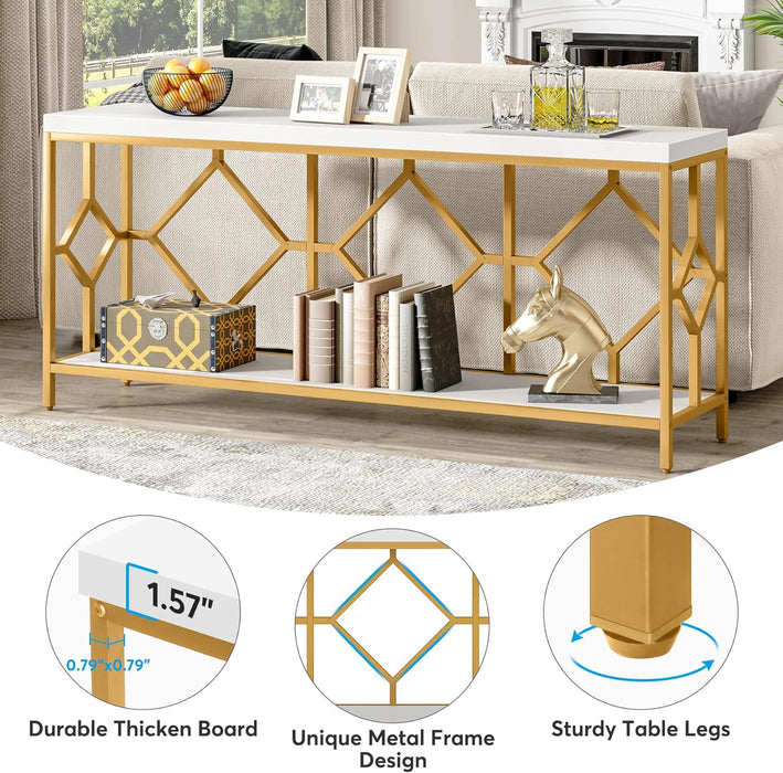 Tribesigns 2-Tier Mid-Century Modern Narrow Console Table for Entryway,70.86 Inches Extra Long Sofa Table Behind Couch,Accent Table with Storage for Small Spaces