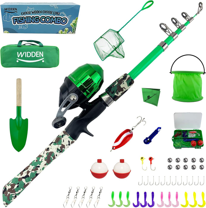 WIDDEN Kids Fishing Pole, Portable Telescopic Kids Fishing Poles for Boys and Girls, Fishing Rod and Reel Combo Kit with Tackle Box, and Fishing Net