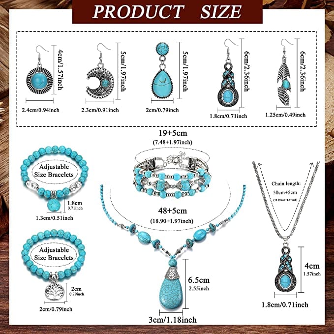 Florideco Bohemian Turquoise Jewelry Set Women Western