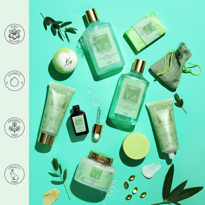 Mothers Day Gifts from Daughter, Gifts for Mothers Day, Tea Tree Bath Home Spa Set with Calming Mint Fragrance, 15pc Relaxation Gift Basket with Bath Oil, Shower Gel, Bubble Bath, Handmade Soap & More