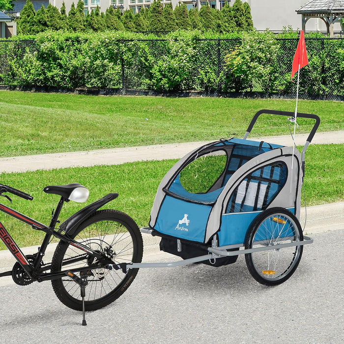 Aosom Elite Three-Wheel Bike Trailer for Kids Bicycle Cart for Two Children with 2 Security Harnesses & Storage