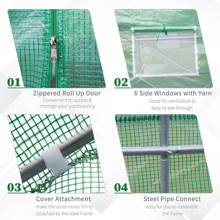 Outsunny 12' x 10' x 7' Outdoor Walk-in Greenhouse, Tunnel Green House with Roll-up Windows, Zippered Door, PE Cover, Heavy Duty Steel Frame, Green