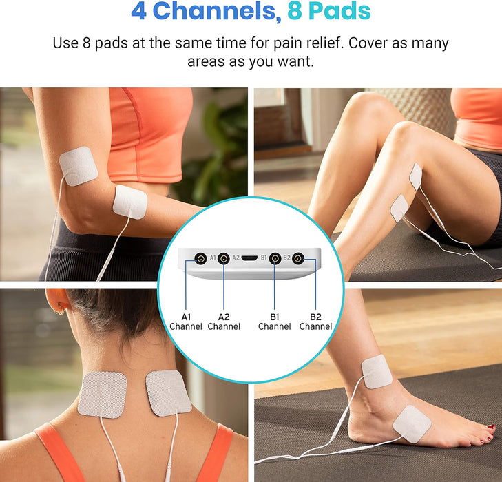 Etekcity 4-Output TENS Unit, FSA HSA Store Eligible, Muscle Stimulator Accessories Machine, Neck Back Massager, Period Cramp, Nerve Sciatica Pain Relief, Rechargeable Electric Medical Physical Therapy