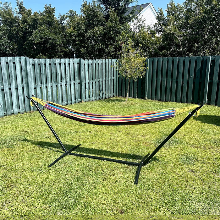 SZHLUX Double Hammock with Stand Included 450lb Capacity Steel Stand, Premium Carry Bag Included and Two Anti Roll Balance Beam