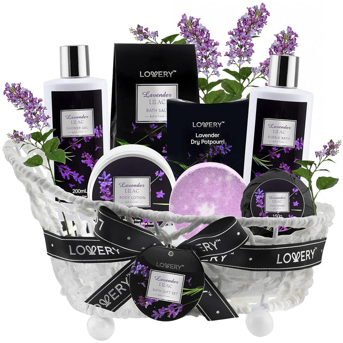 Gift Basket Bath and Body Gifts for Men – Spa Gift Baskets for Women, Lavender Lilac Spa Kit