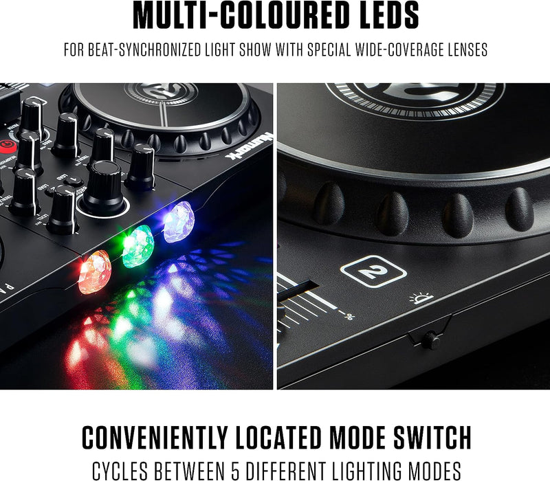 Numark Party Mix II - DJ Controller with Party Lights, DJ Set with 2 Decks, DJ Mixer, Audio Interface and USB Connectivity + Serato DJ Lite