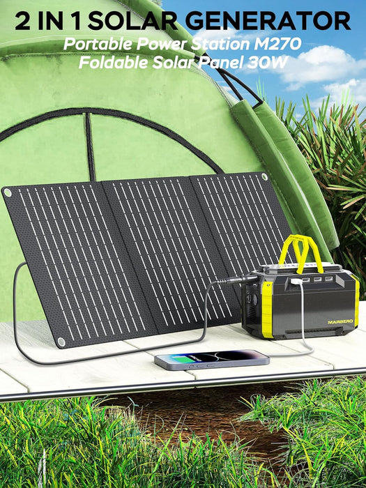 MARBERO Solar Generator 150W Peak Portable Power Station with Solar Panel Included Camping Power Supply 150Wh with Foldable Solar Panel 30W for Outdoor RV Fishing Emergency