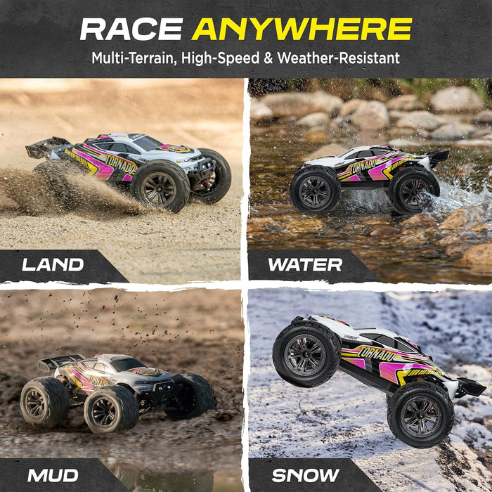 1:12 Scale Large RC Cars 48+ kmh Speed - Remote Control Car 4x4 Off Road Monster Truck Electric - All Terrain Waterproof Trucks for Adults - 2 Batteries + Connector for 30+ Min Play