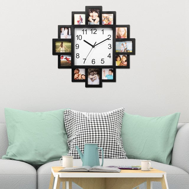 12-Photos Collage Frame Clock Picture Wall Clock for Home Room Wall Art Decor