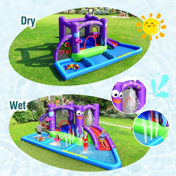 Inflatable Water Slide Castle Kids Bounce House w/ Octopus Style & 750W Blower