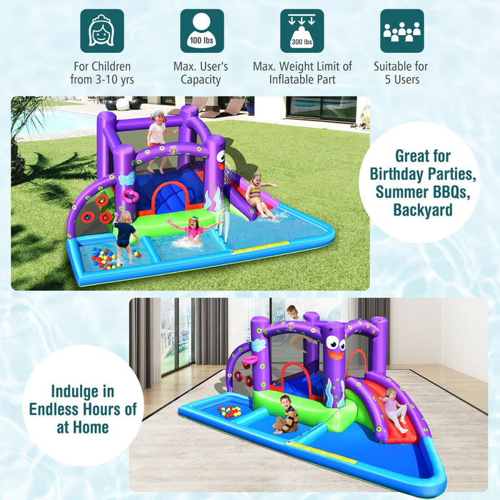 Inflatable Water Slide Castle Kids Bounce House w/ Octopus Style & 750W Blower
