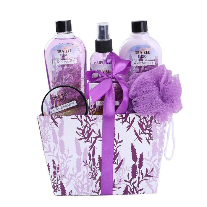 Draizee Spa Basket for Women w/ Refreshing LAVENDER Fragrance Skin Care Set