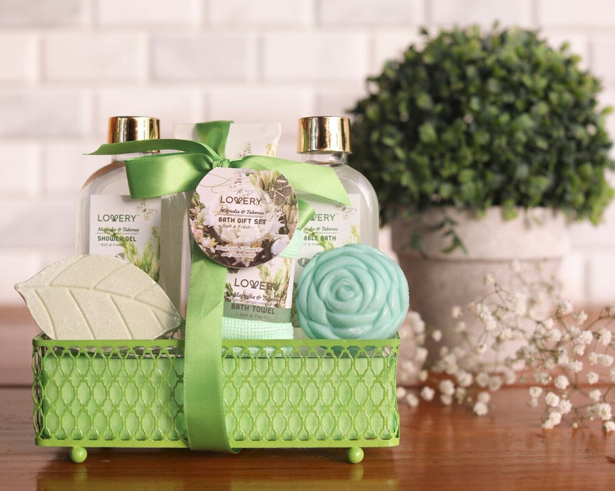 Home Spa Gift Basket - Magnolia &Tuberose Fragrance - 7 pc Gift Set