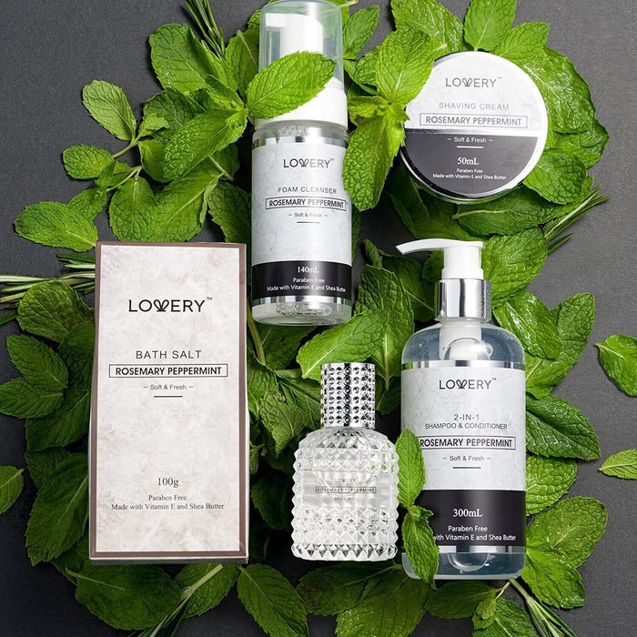 Gifts for Men, Bath and Body Grooming Self Care Baskets, Rosemary Peppermint