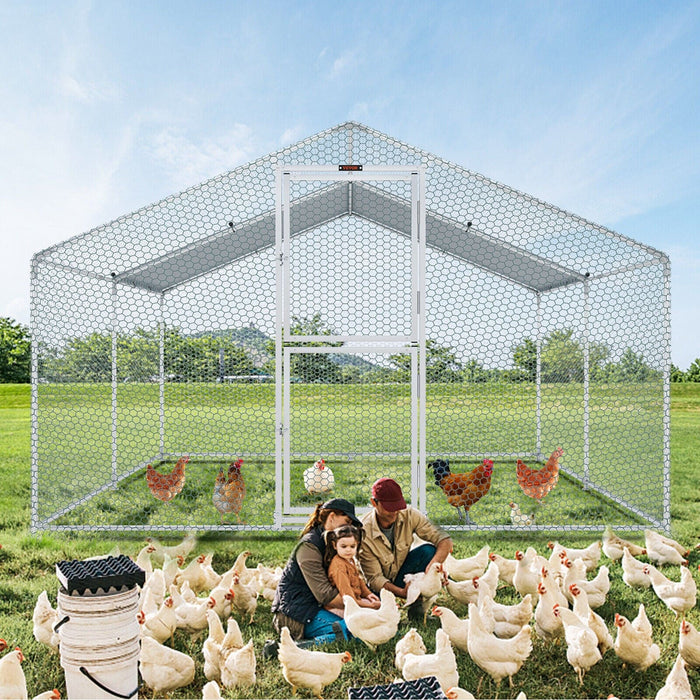 VEVOR Large Metal Chicken Coop Walk-In Chicken Run 13.1x9.8x6.6 ft Peaked Roof