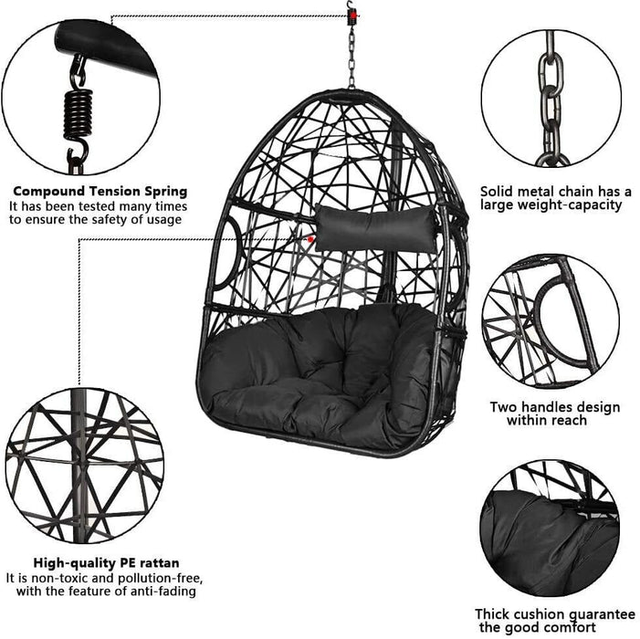 Wicker Egg Chair with Stand Outdoor and Indoor Hanging Swing Chair for Patio
