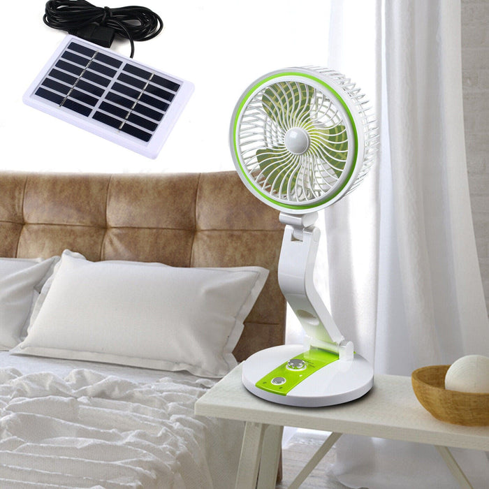 18" Portable Solar Power Fan Tabletop with LED Light USB Rechargeable Desk Fan
