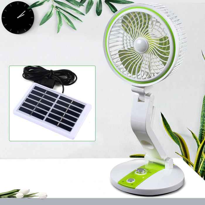 18" Portable Solar Power Fan Tabletop with LED Light USB Rechargeable Desk Fan