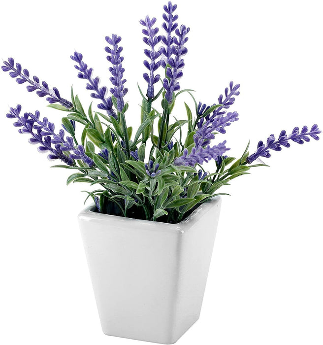 7.5 Inch Artificial Purple Lavender Decor Plants w/ Ceramic Mini Pots, Set of 3
