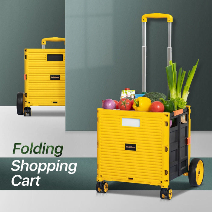 Yellow Collapsible[OVERSIZE WHEEL+LOCK]Shopping Cart Folding Utility Hand Truck