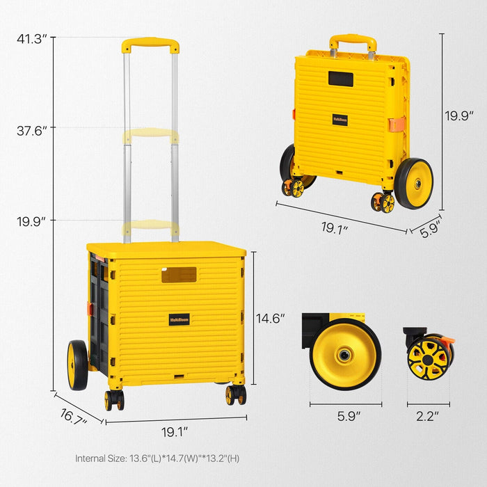 Yellow Collapsible[OVERSIZE WHEEL+LOCK]Shopping Cart Folding Utility Hand Truck