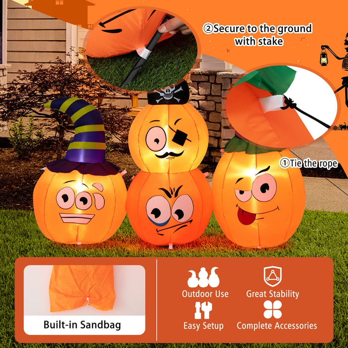 5 FT Long Halloween Inflatable Decoration 4 Pumpkin Lanterns Combo with Pirate