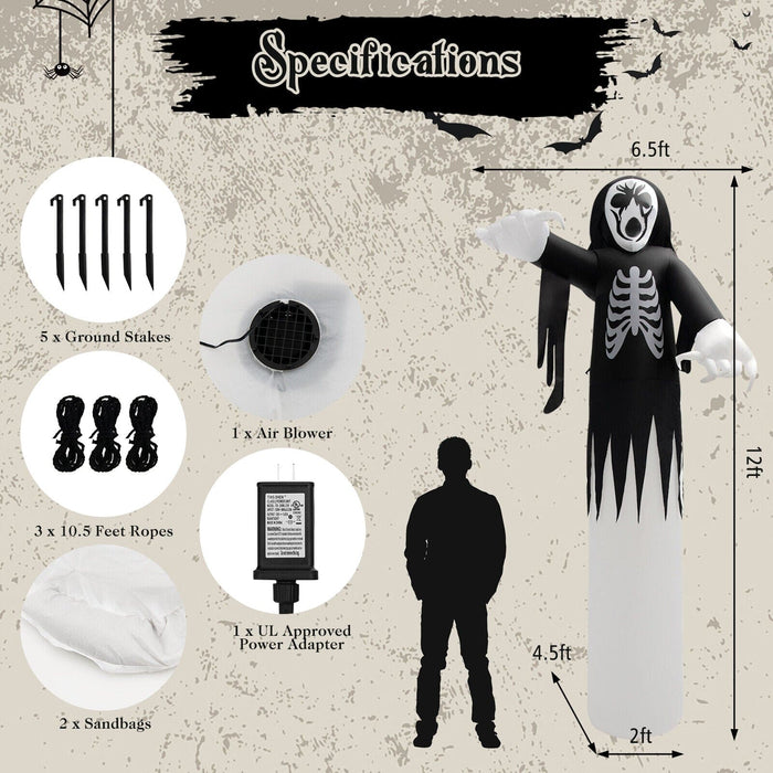 12 FT Inflatable Halloween Skeleton Giant Blow up Halloween Skull w/ LED Lights